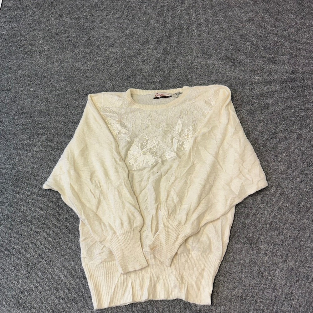 Diana Marco Sweater Womens Size 18 Cream Floral Lace Dolman Sleeve Vintage Knit